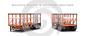 Realistic empty trailer with open body. Color vector illustration