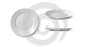 Realistic Empty White Plates Set Isolated on White