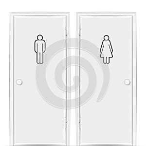 Realistic empty white toilet doors for male and female genders isolated on white background
