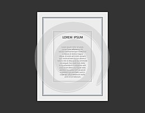 Realistic empty white vertical picture frame isolated on black background