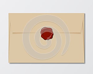 Realistic envelope of old paper with wax seal - vector