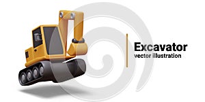 Realistic excavator in motion. Working heavy machinery