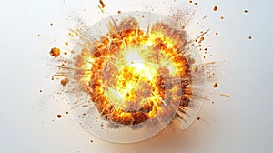 realistic explosion from above. white background