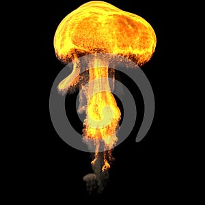Realistic explosion nuclear bomb on black background. Isolated image. 3D illustration