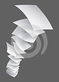 Realistic falling paper sheets. Set of flying curved leaves of paper. Vector loose soar of notes with curled edges. Fly photo