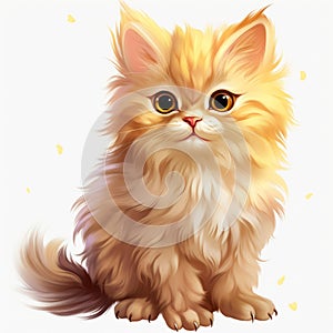 Realistic Fantasy Artwork: Orange Hair Cat Vector With Cute Chicken