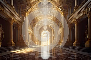 A realistic fantasy interior royal palace golden palace castle interior Fiction Backdrop concept art