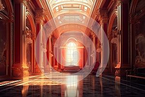 A realistic fantasy interior royal palace golden red palace castle interior Fiction Backdrop concept art