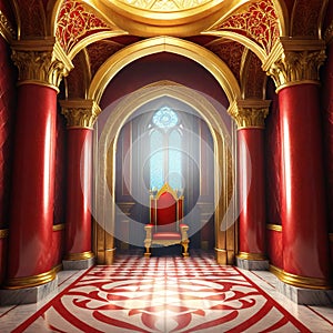 A realistic fantasy interior of the royal throne golden red castle Fiction concept Made With Generative AI illustration