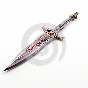 Realistic Fantasy Sword On White Surface - Intricately Sculpted Artwork