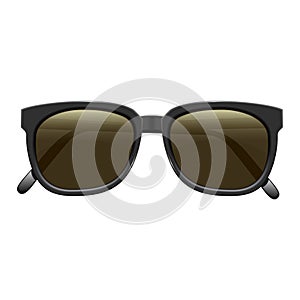 Realistic fashionable dark sunglasses with plastic rims. On white background. Vector isolated illustration.