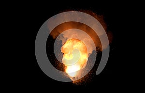 Realistic fiery explosion over a black background