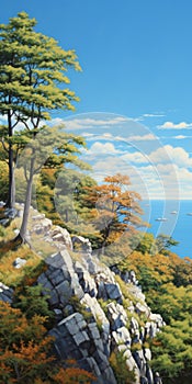 Realistic Figurative Paintings Of Trees On Coastal Rocks