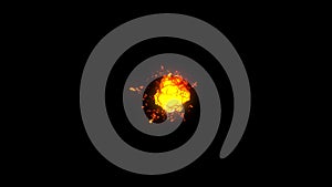 Realistic fire blast explosion with orange mushroom cloud. 3D rendering spark explosion isolated on black studio