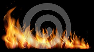 Realistic fire flame. Hot orange burning blaze