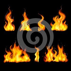Realistic Fire Flame Icon Set