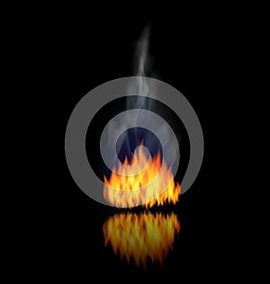 Realistic Fire Flame with Smoke on Black Background