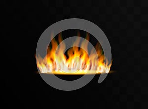 Realistic fire flames set on transparent black background.Vector illustration