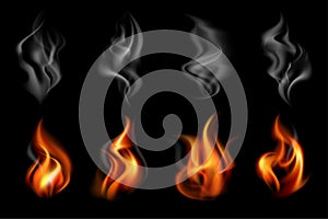 Realistic Fire Smoke Colored Icon Set