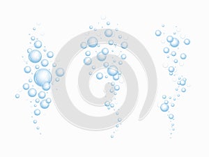 Realistic fizzing flow of air underwater bubbles in water, soda, sea. Foam bubbles. Vector illustration isolated on