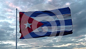 Realistic flag of Cuba waving in the wind against deep Dramatic Sky. 3d illustration