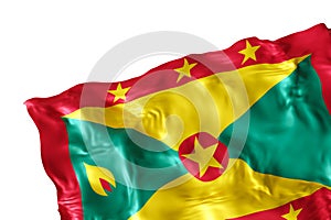 Realistic flag of Grenada with folds, isolated on white background. Footer, corner design element. Cut out. Perfect for