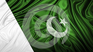 Realistic flag of Pakistan on the wavy surface of fabric photo