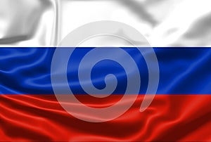 Realistic flag. Russia flag blowing in the wind. Background silk texture. 3d illustration