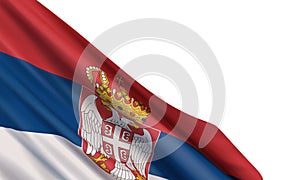 The realistic flag of Serbia isolated on a white background.