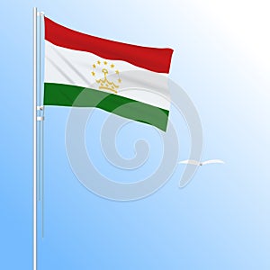 Realistic flag of Tajikistan fluttering in the wind, vector