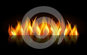 Realistic flame, fire on black background