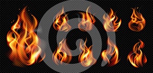Realistic Flame Fire Transparent Icon Set