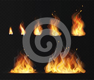 Realistic flame. Hot fireball warm furnace fire blazing effect abstract torch red flames flaming isolated vector