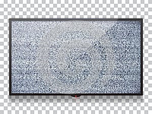 Realistic  flat lcd tv template with static tv black and white noise with glitch effect.