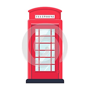 Realistic flat style Detailed Red London Street Phone Booth Isolated on White Background.