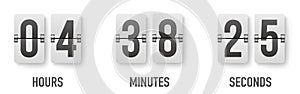 Realistic flip countdown clock counter timer. Flat count down day.Scoreboard time remaining count down flip board with shadow -
