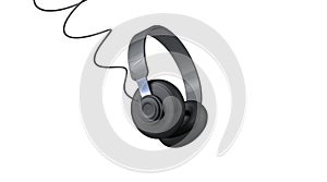 Realistic flying black headphone mock up