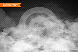 Realistic fog, mist effect. Smoke isolated on transparent background. Vector vapor in air, steam flow. Clouds.