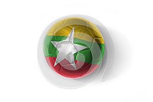 Realistic football ball with colorfull national flag of myanmar on the white background