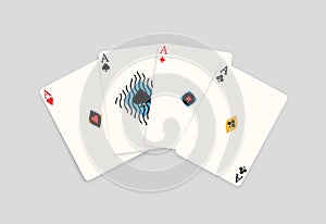 Realistic four ace playing card isolated on white background. Poker game aces of different stripes vector flat