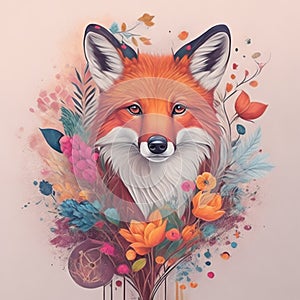 Realistic fox drawing, watercolor drawing, realistic fox