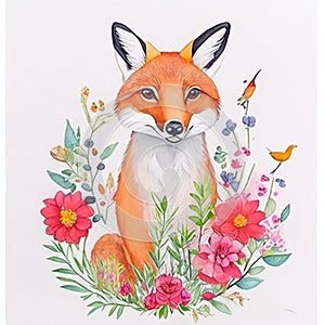 Realistic fox drawing, watercolor drawing, realistic fox