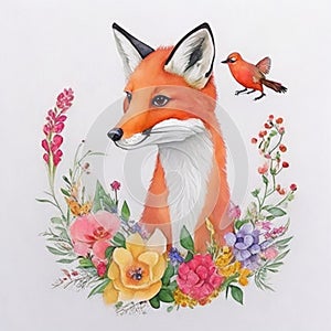 Realistic fox drawing, watercolor drawing, realistic fox