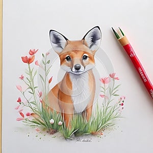 Realistic fox drawing, watercolor drawing, realistic fox