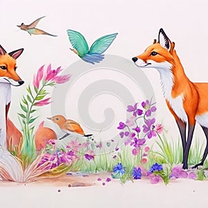 Realistic fox drawing, watercolor drawing, realistic fox