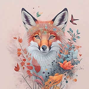 Realistic fox drawing, watercolor drawing, realistic fox