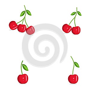 Realistic fresh cherry with leaves