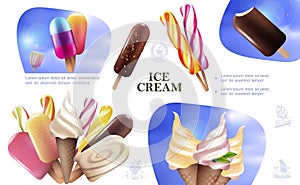 Realistic Fresh Ice Cream Composition