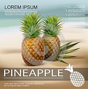 Realistic Fresh Pineapples Colorful Poster