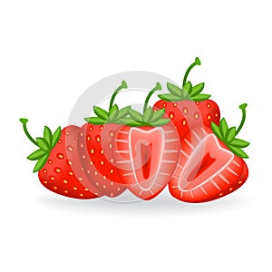 Realistic fresh strawberry with leaves